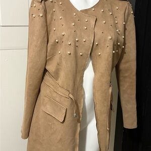 Kashmir’s Tan Women's Jacket with Pearl Accents